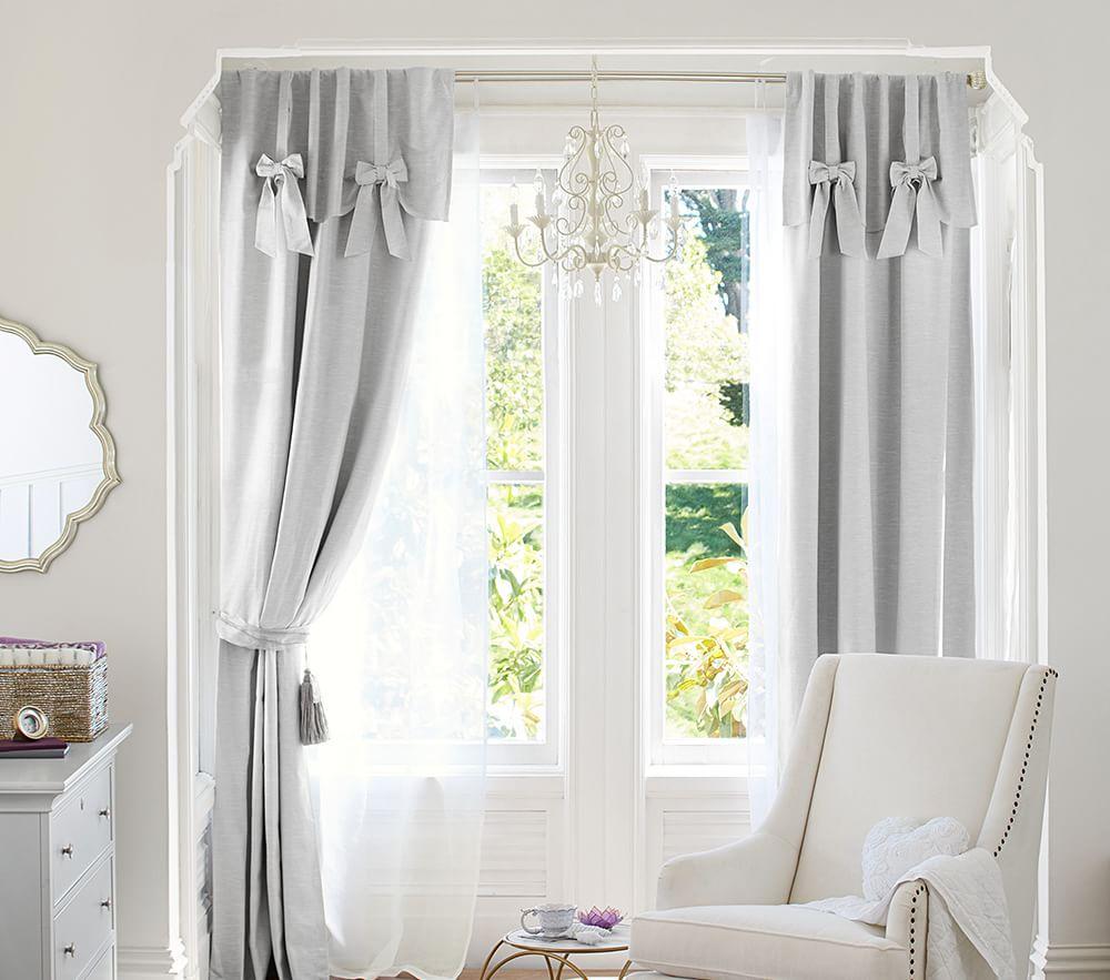 Evelyn Linen Blend Bow Valance Blackout Curtain Pottery