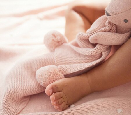 Cotton Sweater Knit Baby Blanket and Bunny Security Blanket Set