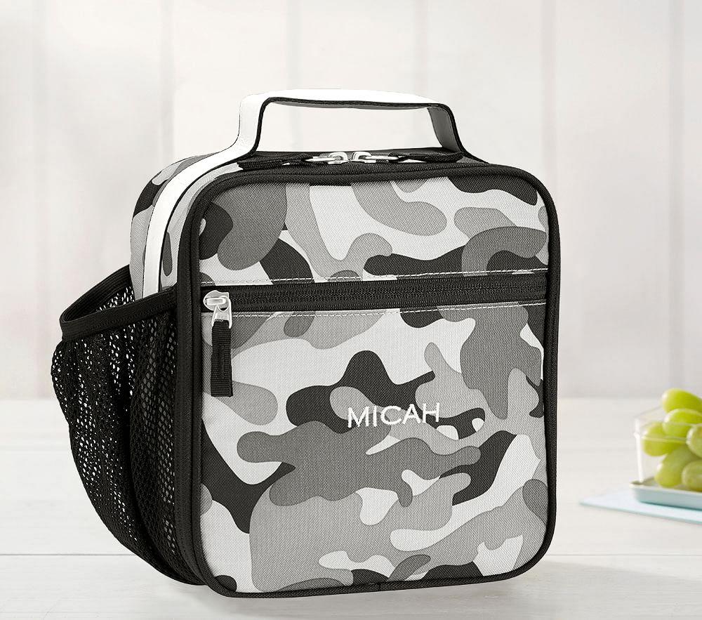 camo backpack and lunchbox