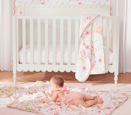 Watercolor Floral Pink Polka Dot Crib Bedding Set Monique