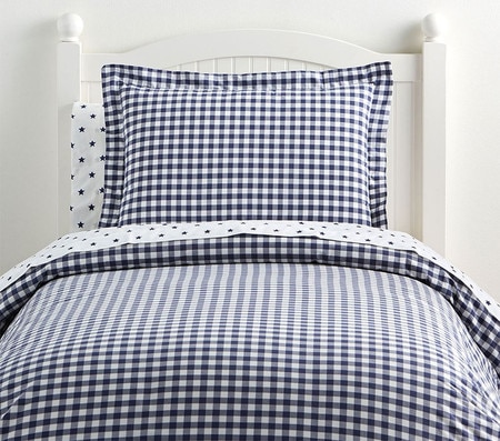 Organic Check Quilt Cover Navy Pottery Barn Kids Au