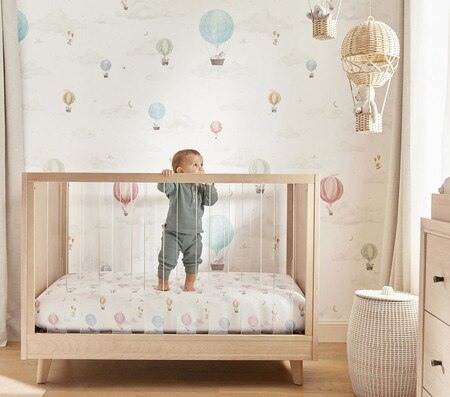 Cappadocia Hot Air Balloons Cot Bedding Set With Bumper Mint Green