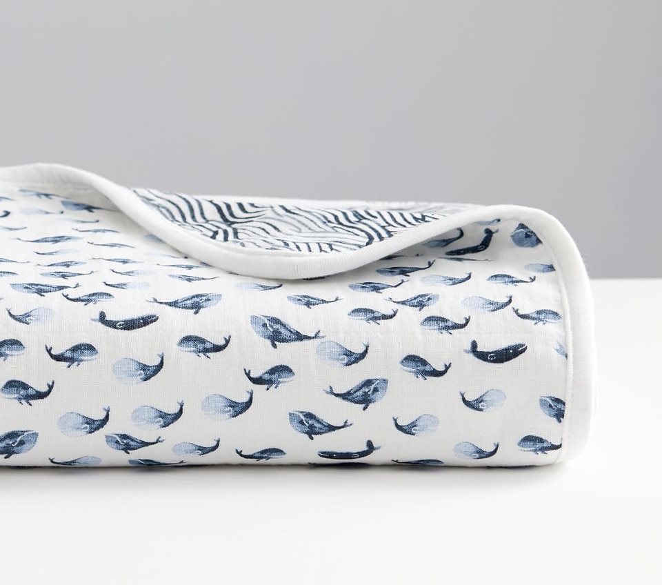 Organic Oversized Muslin Whale Baby Blanket