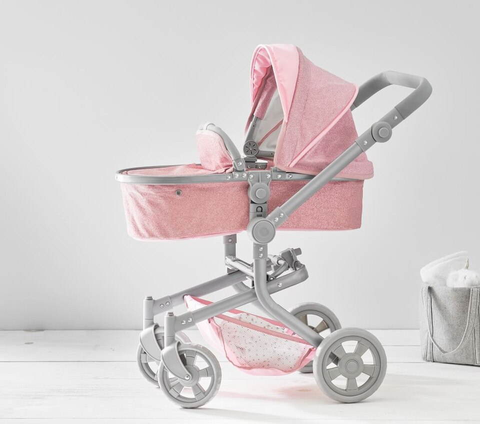 Pink Glitter Convertible 3-in-1 Doll Pram Stroller