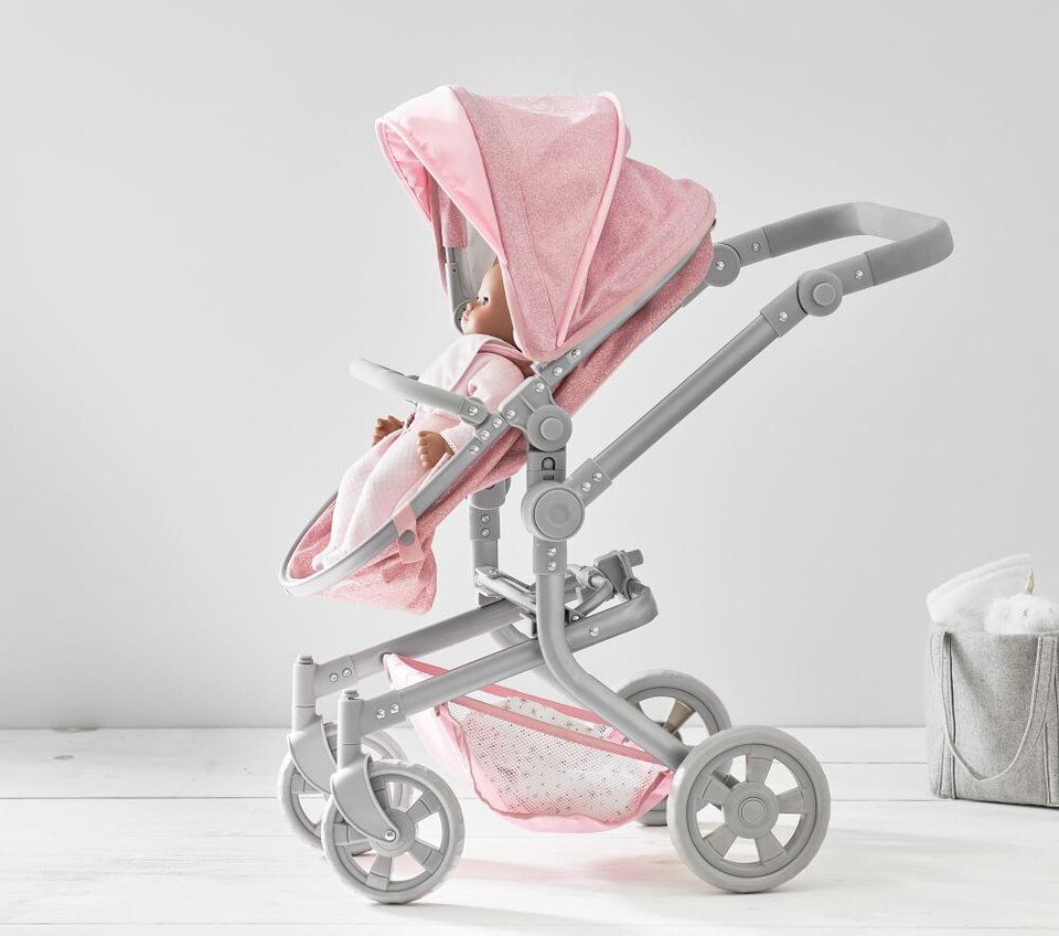 Pink Glitter Convertible 3in1 Doll Pram Stroller Pottery Barn Kids AU
