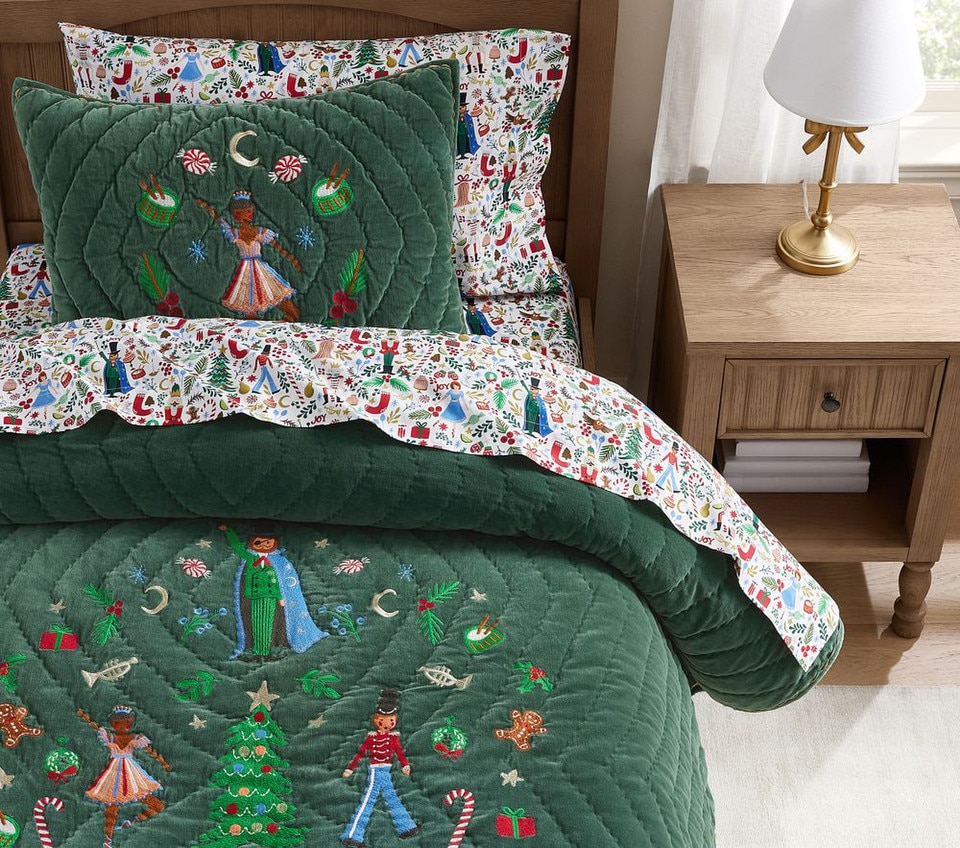 Rifle Paper Co. Green Velvet Nutcracker Comforter & Pillowcase