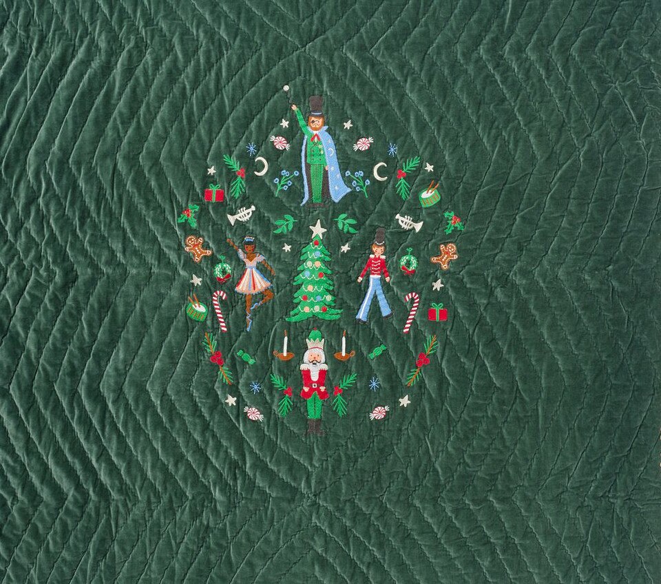 Rifle Paper Co. Green Velvet Nutcracker Comforter & Pillowcase