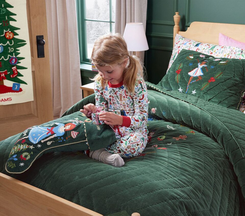 Rifle Paper Co. Green Velvet Nutcracker Comforter & Pillowcase