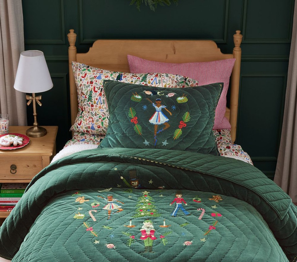 Rifle Paper Co. Green Velvet Nutcracker Comforter & Pillowcase