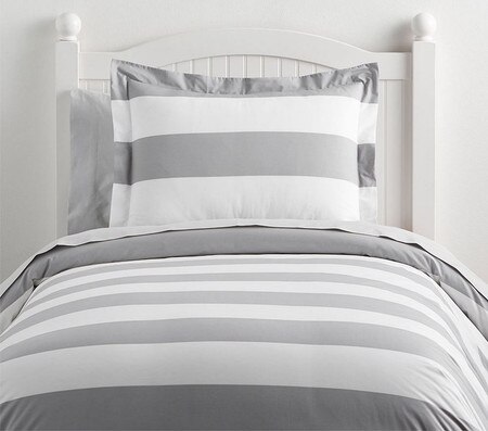 Rugby Stripe Quilt Cover Light Grey Pottery Barn Kids Au