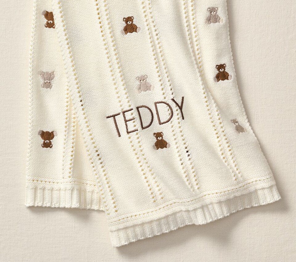 Personalized Baby Blanket With Name - Teddy Bear Balloon Rainbow Design 30x40 Inches