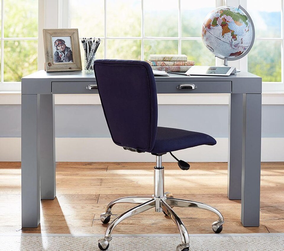 Square Upholstered Desk Chair, Brushed Nickel Base ...